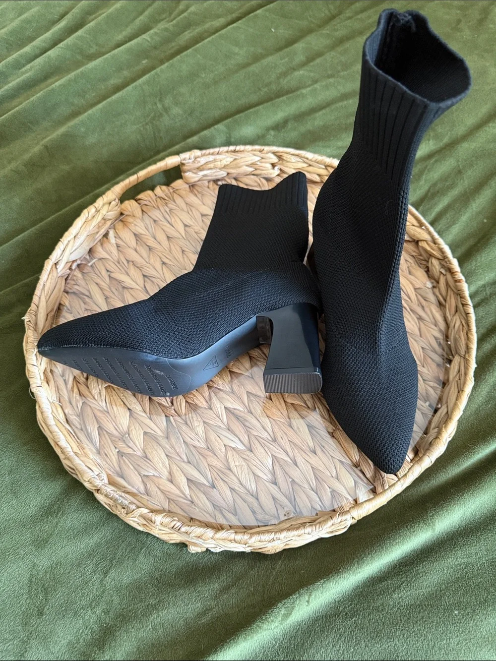Black Stretch-Knit Pointed Toe Sock Boots